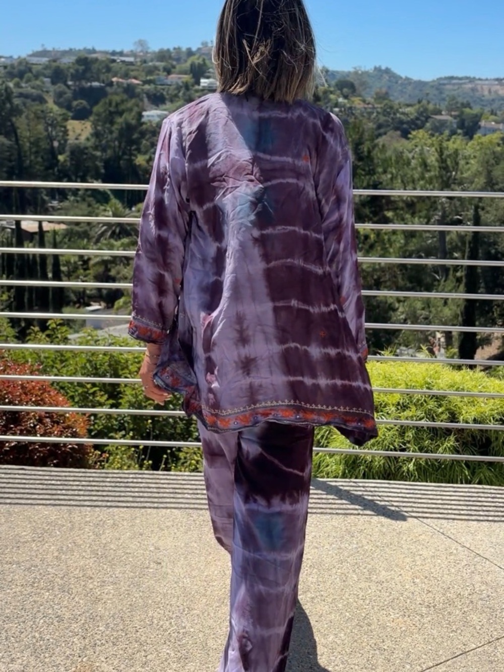 Sun Child 2PC silk Purple Tie-Dye Jacket & Pants Festival Coachella one size - Picture 10 of 11